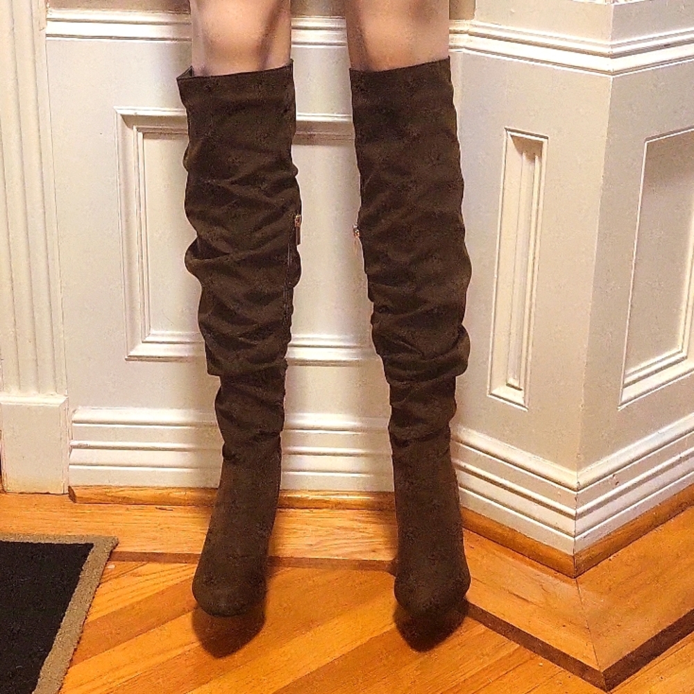 Ann Michelle army green over the knee  boots